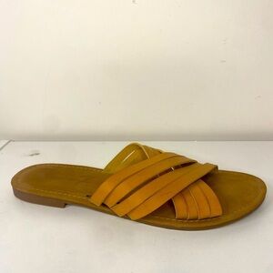 Seven7 Strappy Tan Slides Slip on Sandals Flats Neutral Casual Womens Size